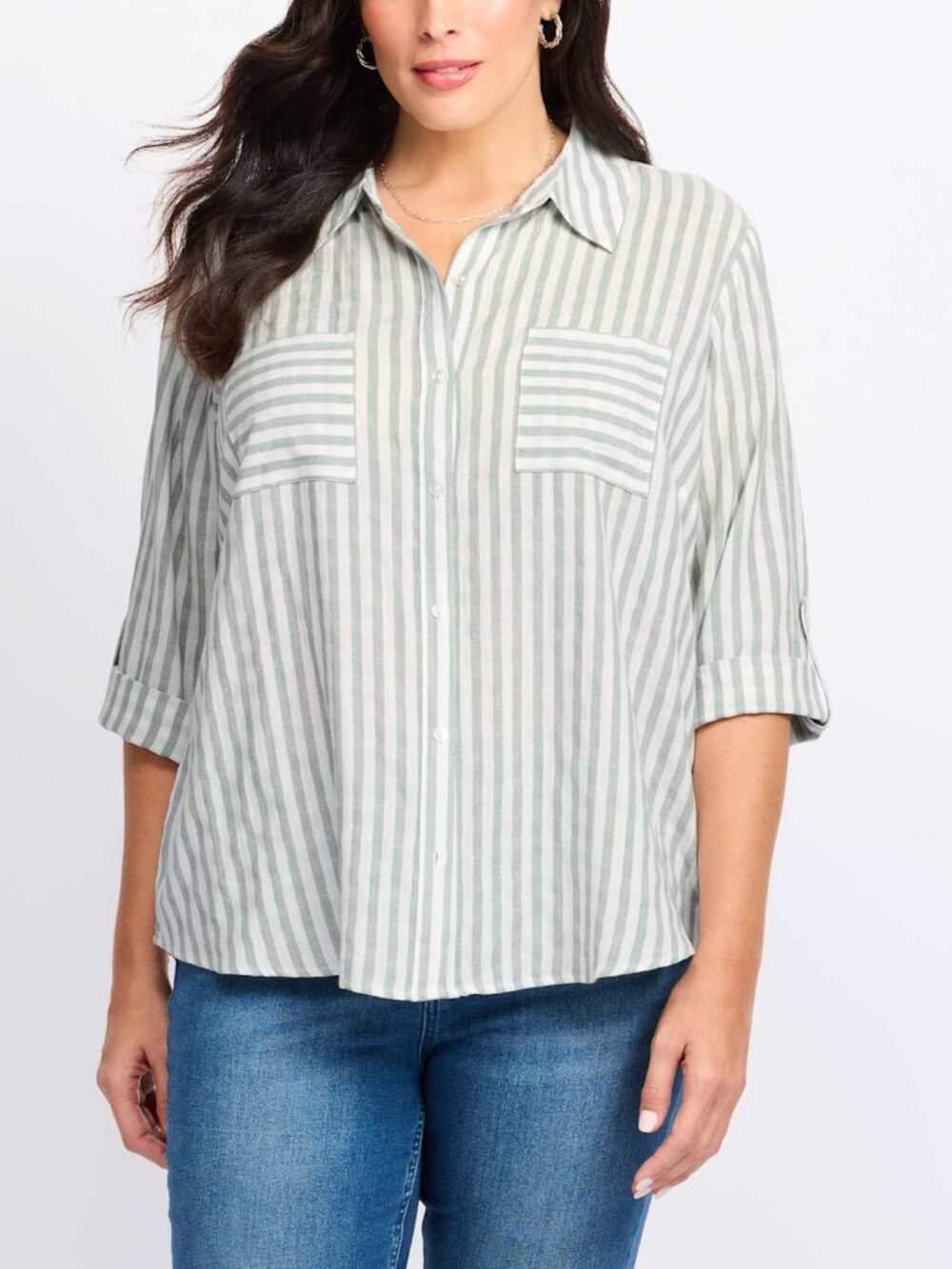 Fortune + Ivy Tatie Button Down Shirt Light Green Plus 3X